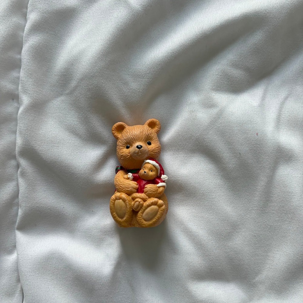 Vintage Christmas Teddy Bear Miniature Figurine Santa Hat Plaid Bow Decor